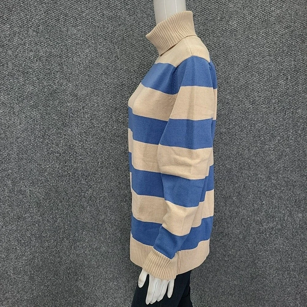 Studio Park Womens Dressy Stripe Print Turtleneck Sweater Medium Size Blue Beige